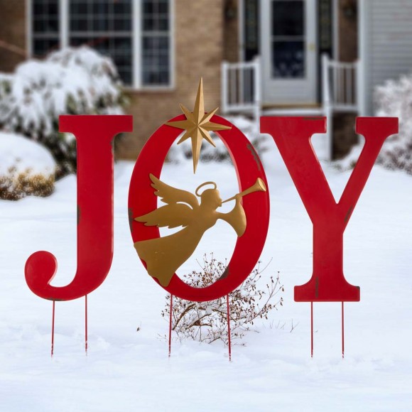 Glitzhome Glitzhome Metal "JOY" Angel Yard Stake Or Wall Décor Or Standing Decor Set Of 3