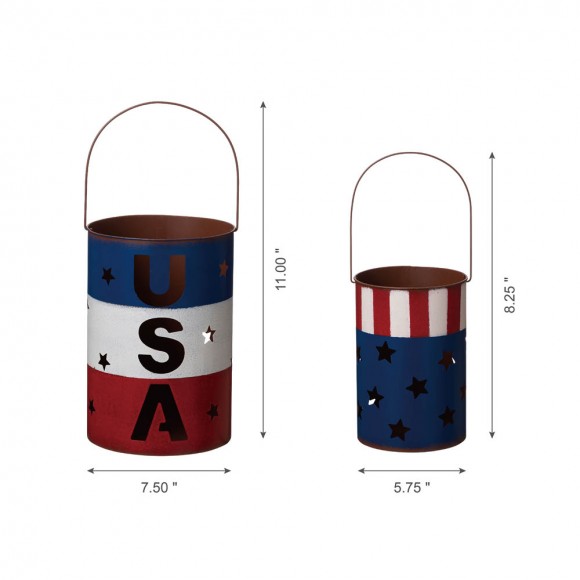 Glitzhome Glitzhome Metal Patriotic Bucket Lantern Set Of 2