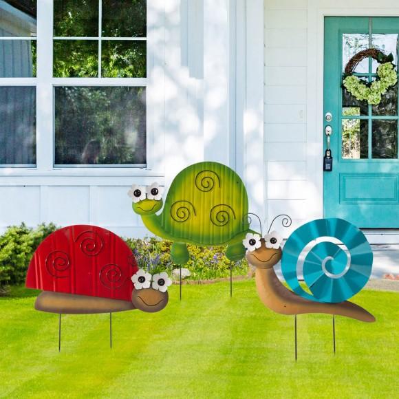 Glitzhome Glitzhome Metal Tortoise/Ladybug/Snail Yard Stakes Or Wall Decor Set Of 3