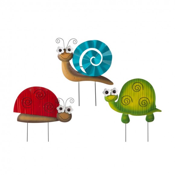 glitzhome Glitzhome Metal Tortoise/Ladybug/Snail Yard Stakes or Wall Decor Set of 3