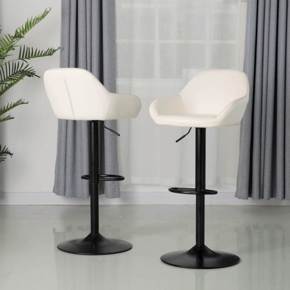 Glitzhome Glitzhome Mid-Century Coconut Milk White Leatherette Gaslift Adjustable Swivel Bar Stool Set Of 2