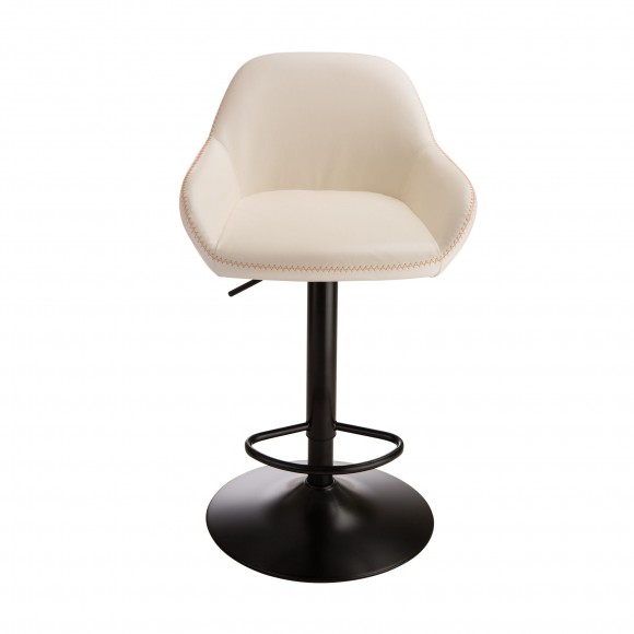 Glitzhome Glitzhome Mid-Century Coconut Milk White Leatherette Gaslift Adjustable Swivel Bar Stool Set Of 2