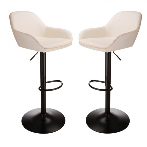 glitzhome Glitzhome Mid-Century Coconut Milk White Leatherette Gaslift Adjustable Swivel Bar Stool Set of 2
