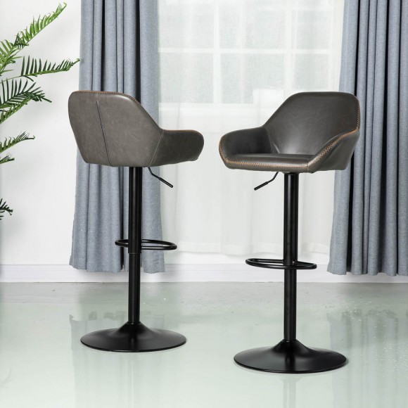 Glitzhome Glitzhome Mid-Century Grey Leatherette Gaslift Adjustable Swivel Bar Stool Set Of 2