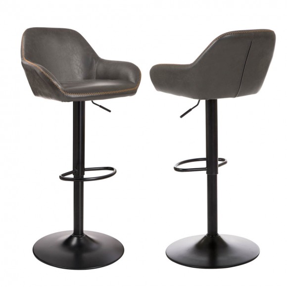 glitzhome Glitzhome Mid-Century Grey Leatherette Gaslift Adjustable Swivel Bar Stool Set of 2
