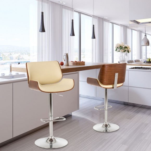 Glitzhome Glitzhome Mid-century Leather Modern Beige Adjustable Height Swivel Bar Stool Set Of 2