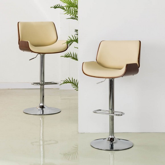 Glitzhome Glitzhome Mid-century Leather Modern Beige Adjustable Height Swivel Bar Stool Set Of 2