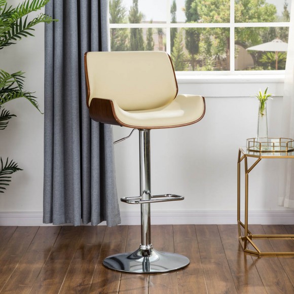 Glitzhome Glitzhome Mid-century Leather Modern Beige Adjustable Height Swivel Bar Stool