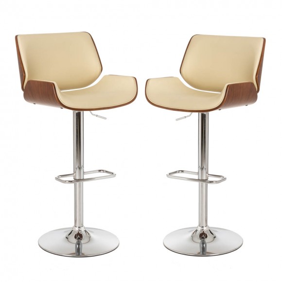 glitzhome Glitzhome Mid-century Leather Modern Beige Adjustable Height Swivel Bar Stool Set of 2