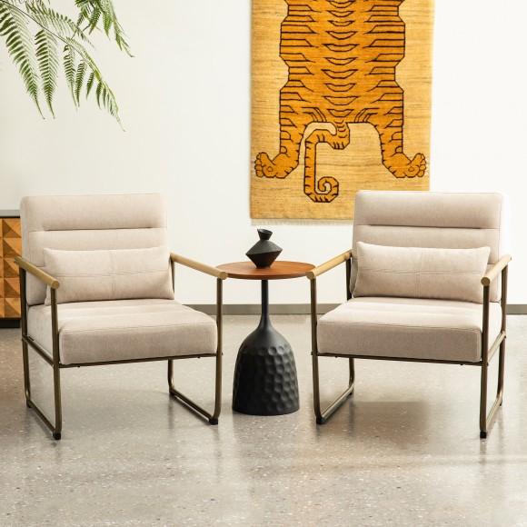 Glitzhome Glitzhome Mid-Century Modern Beige Fabric Accent Arm Chair With Metal Frame
