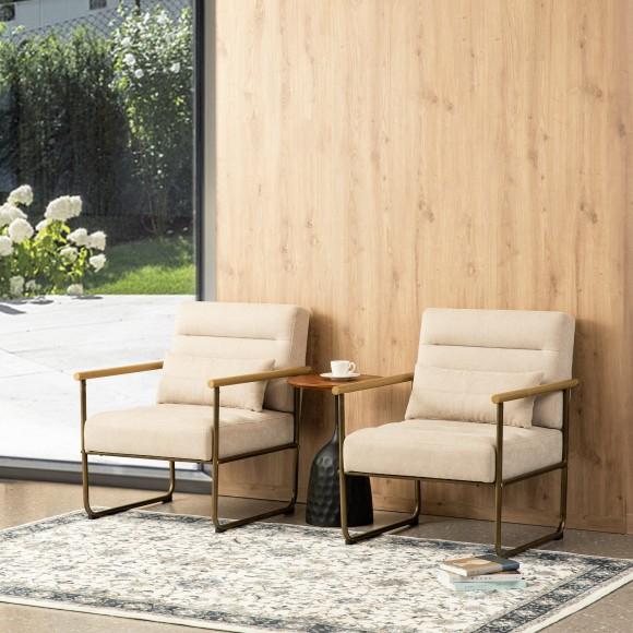 Glitzhome Glitzhome Mid-Century Modern Beige Fabric Accent Arm Chair With Metal Frame