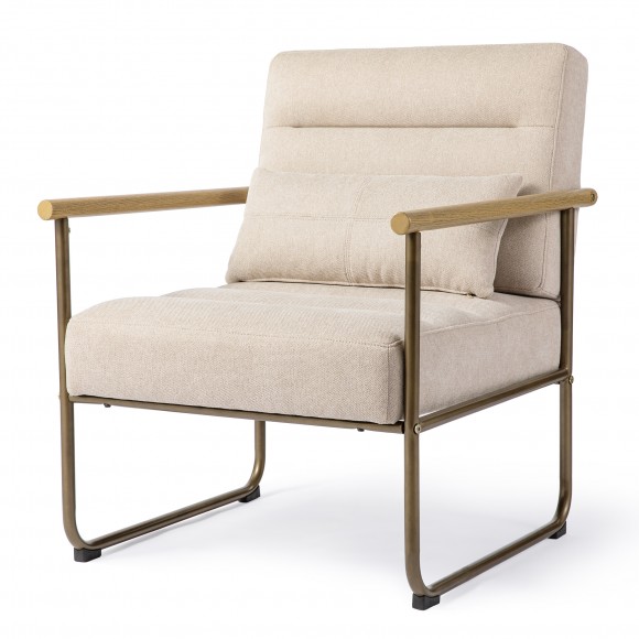 Glitzhome Glitzhome Mid-Century Modern Beige Fabric Accent Arm Chair With Metal Frame