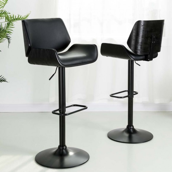 Glitzhome Glitzhome Mid-century Modern Black Adjustable Gaslift Swivel Bar Stool Set Of 2