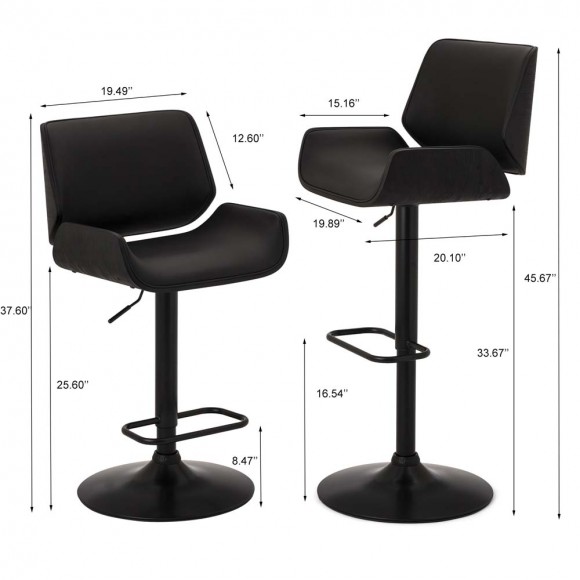Glitzhome Glitzhome Mid-century Modern Black Adjustable Gaslift Swivel Bar Stool Set Of 2