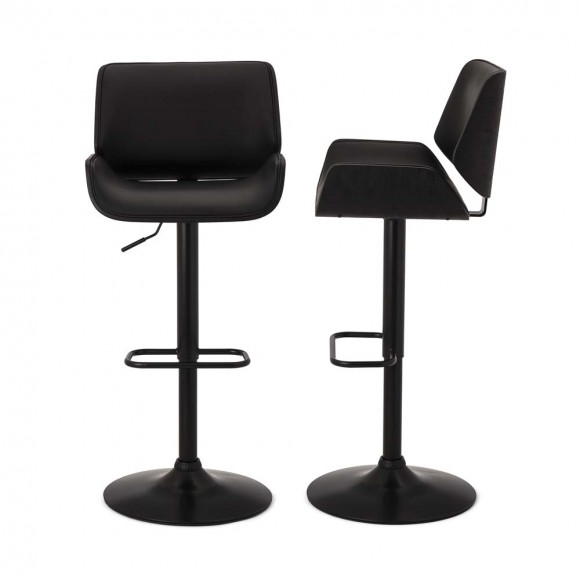 Glitzhome Glitzhome Mid-century Modern Black Adjustable Gaslift Swivel Bar Stool Set Of 2