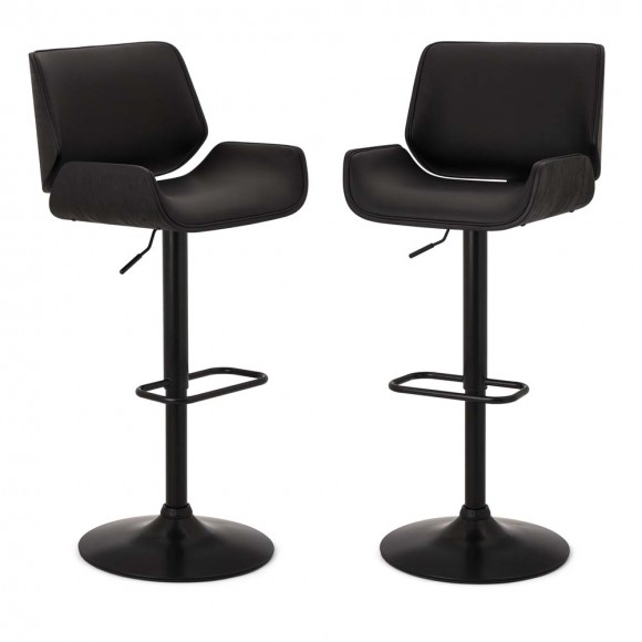 glitzhome Glitzhome Mid-century Modern Black Adjustable Gaslift Swivel Bar Stool Set of 2