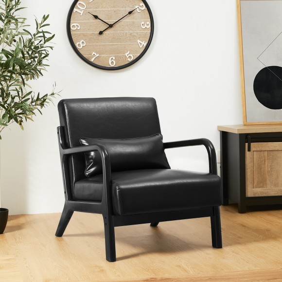 Glitzhome Glitzhome Mid-century Modern Black Leatherette Accent Armchair With Walnut Ruberwood Frame