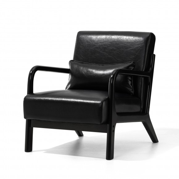 glitzhome Glitzhome Mid-century Modern Black Leatherette Accent Armchair with Walnut ruberwood frame