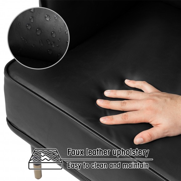 Glitzhome Glitzhome Mid-Century Modern Black Leatherette Armchair With Gold Trimmed Metal Legs And Side Pocket