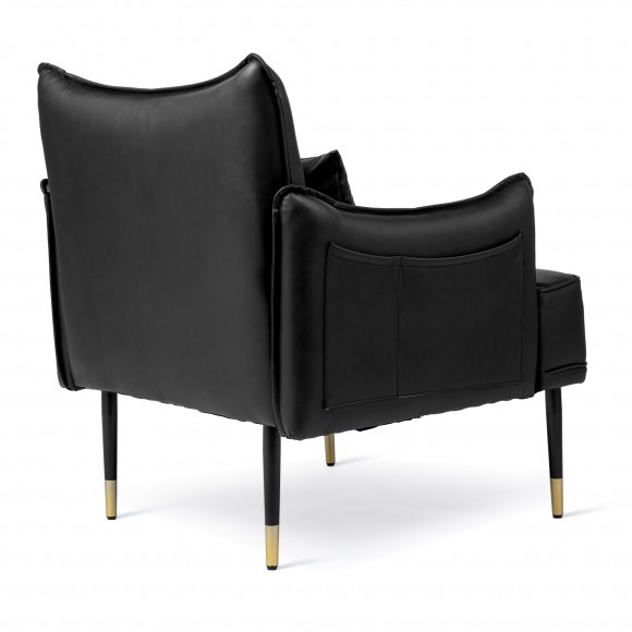 Glitzhome Glitzhome Mid-Century Modern Black Leatherette Armchair With Gold Trimmed Metal Legs And Side Pocket