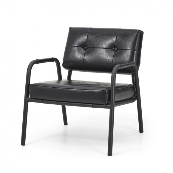 glitzhome Glitzhome Mid-Century Modern Black Leatherette Arm Accent Chair With Frosted Black Metal Frame