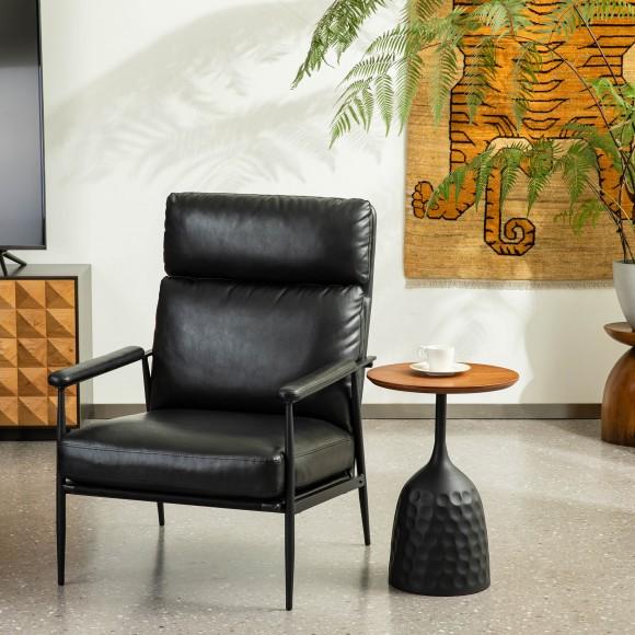 Glitzhome Glitzhome Mid-Century Modern Black Leatherette Armchair With High Back And Padded Arms