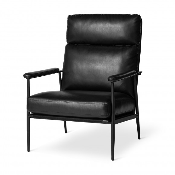 glitzhome Glitzhome Mid-Century Modern Black Leatherette Armchair With High Back and Padded Arms