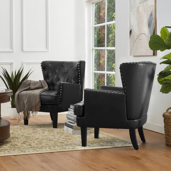 Glitzhome Glitzhome Mid-century Modern Black Leatherette Button-tufted Accent Arm Chair