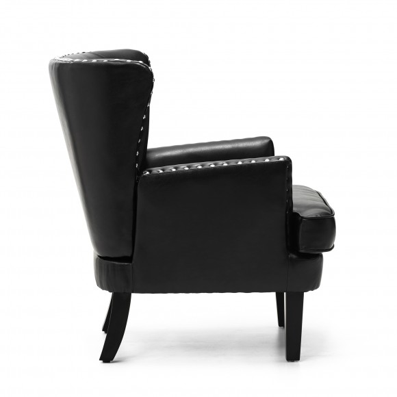 Glitzhome Glitzhome Mid-century Modern Black Leatherette Button-tufted Accent Arm Chair
