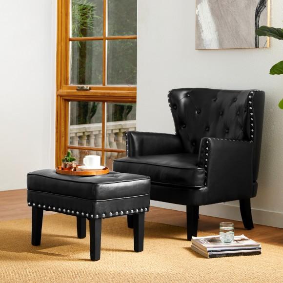 Glitzhome Glitzhome Mid-century Modern Black Leatherette Button-tufted Accent Stool