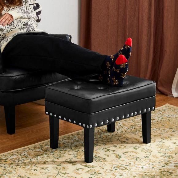 Glitzhome Glitzhome Mid-century Modern Black Leatherette Button-tufted Accent Stool