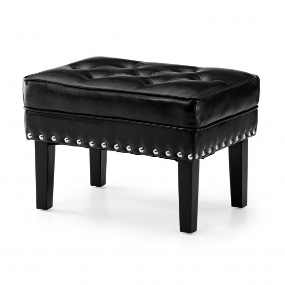 glitzhome Glitzhome Mid-century Modern Black Leatherette Button-tufted Accent Stool