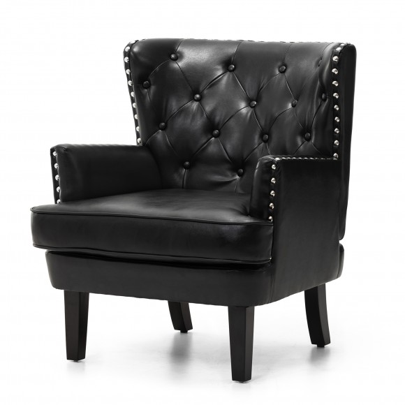glitzhome Glitzhome Mid-century Modern Black Leatherette Button-tufted Accent Arm Chair