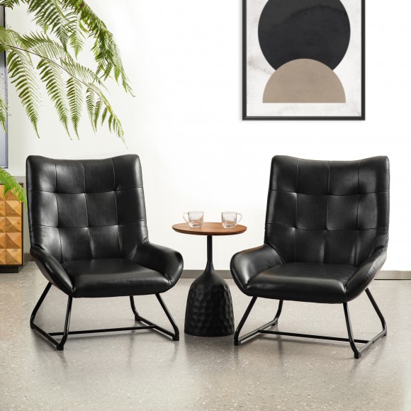 Glitzhome Glitzhome Mid-Century Modern Black Leatherette Wingback Accent Chair With Metal Legs