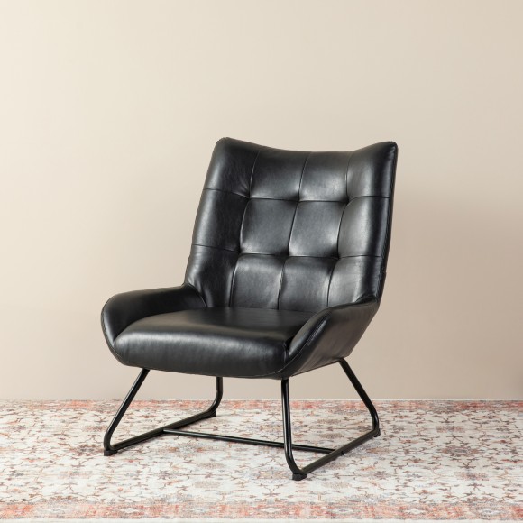 Glitzhome Glitzhome Mid-Century Modern Black Leatherette Wingback Accent Chair With Metal Legs