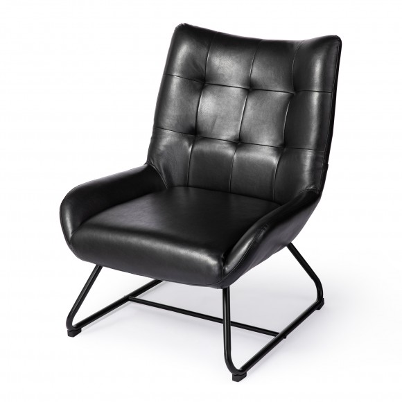 Glitzhome Glitzhome Mid-Century Modern Black Leatherette Wingback Accent Chair With Metal Legs