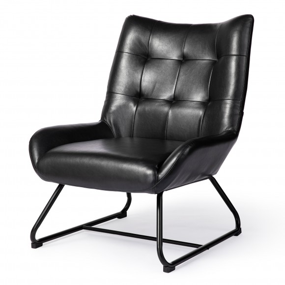 glitzhome Glitzhome Mid-Century Modern Black Leatherette Wingback Accent Chair With Metal Legs