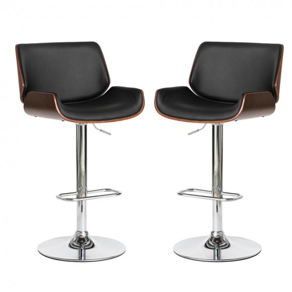 glitzhome Glitzhome Mid-century Modern Black PU and Walnut Bentwood Adjustable Height Swivel Bar Stool Set of 2