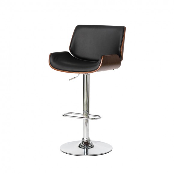 glitzhome Glitzhome Mid-century Modern Black PU and Walnut Bentwood Adjustable Height Swivel Bar Stool