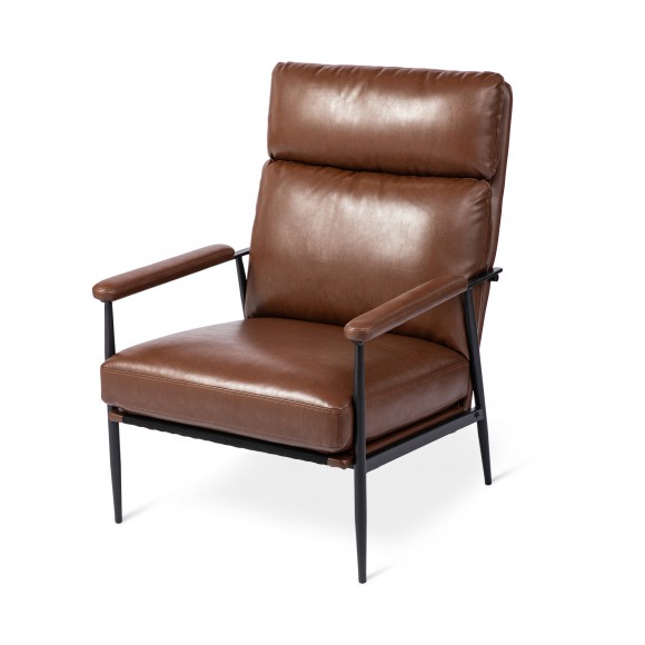 Glitzhome Glitzhome Mid-Century Modern Brown Leatherette Armchair With High Back And Padded Arms