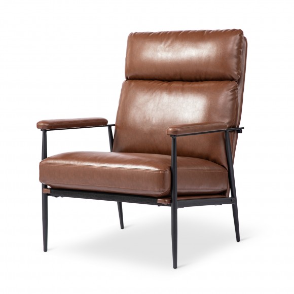 glitzhome Glitzhome Mid-Century Modern Brown Leatherette Armchair With High Back and Padded Arms