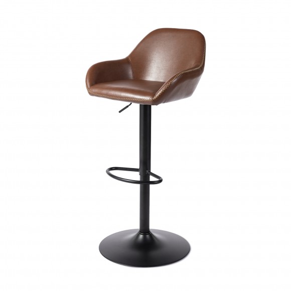 glitzhome Glitzhome Mid-Century Modern Brown Leatherette Gaslift Adjustable Swivel Bar Stool