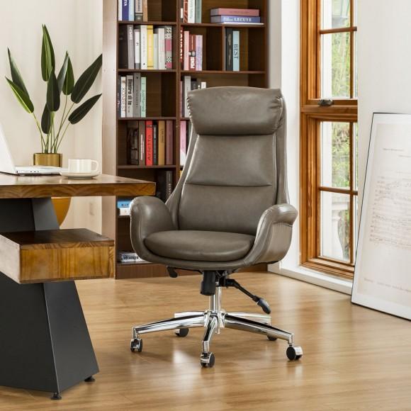 Glitzhome Glitzhome Mid-Century Modern Brownish Grey Leatherette Gaslift Adjustable Swivel Office Chair