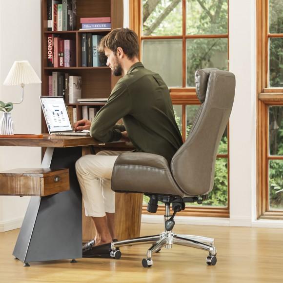 Glitzhome Glitzhome Mid-Century Modern Brownish Grey Leatherette Gaslift Adjustable Swivel Office Chair