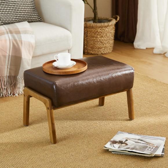 Glitzhome Glitzhome Mid-century Modern Coffee Leatherette Accent Stool With Walnut Rubberwood Legs