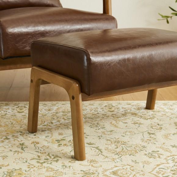 Glitzhome Glitzhome Mid-century Modern Coffee Leatherette Accent Stool With Walnut Rubberwood Legs