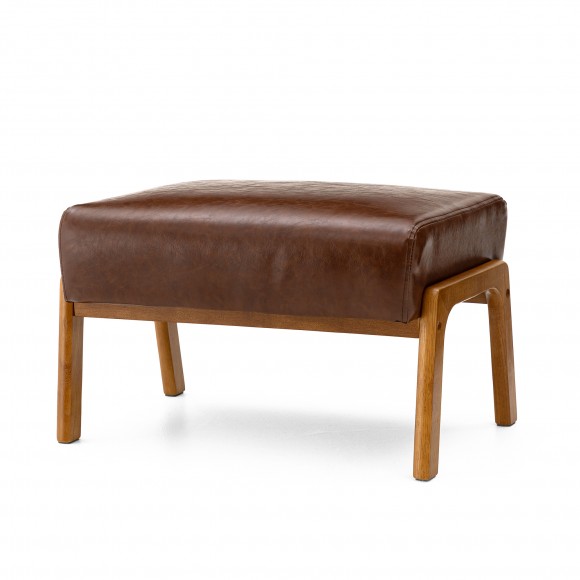 glitzhome Glitzhome Mid-century Modern Coffee Leatherette Accent Stool with Walnut Rubberwood Legs