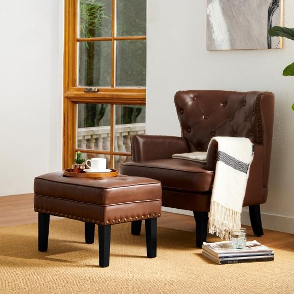 Glitzhome Glitzhome Mid-century Modern Coffee Leatherette Button-tufted Accent Stool