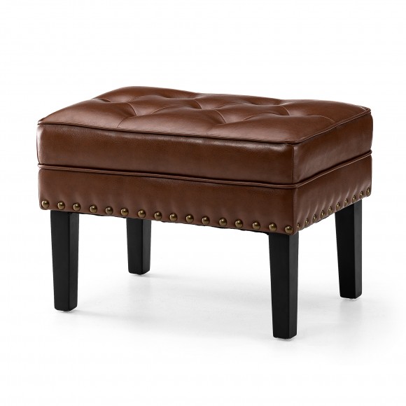 glitzhome Glitzhome Mid-century Modern Coffee Leatherette Button-tufted Accent Stool