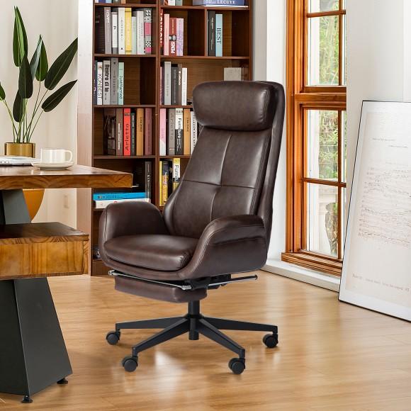 Glitzhome Glitzhome Mid-Century Modern Coffee Leatherette Gaslift Adjustable Swivel High Back Office Chair With Footrest And Armrest